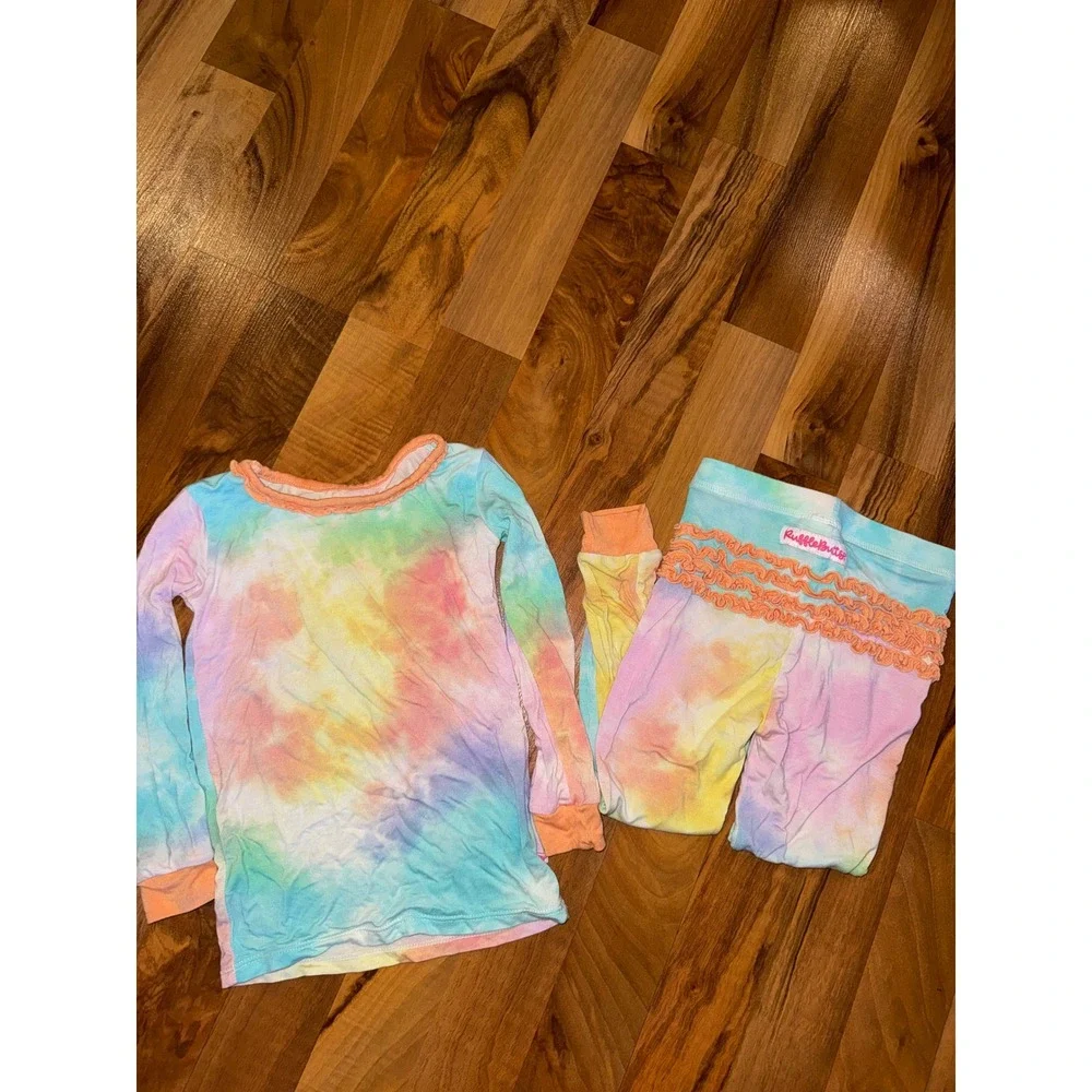 RuffleButts Pajama Set Girls 2T Multi Tie Dye Excellent Ruffle Back Viscose